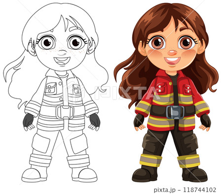 Young Girl Firefighter Illustration Young Girl Firefighter Illustration 118744102