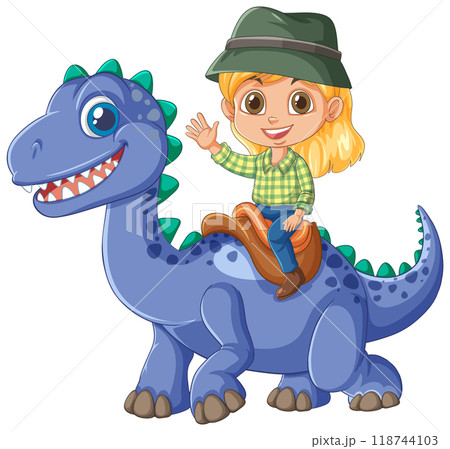 Kid Riding a Friendly Dinosaur Kid Riding a Friendly Dinosaur 118744103