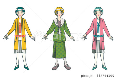 クラシックなスタイルの女の子イラストセット 全身 三姉妹 クラシックなスタイルの女の子イラストセット 全身 三姉妹 118744395