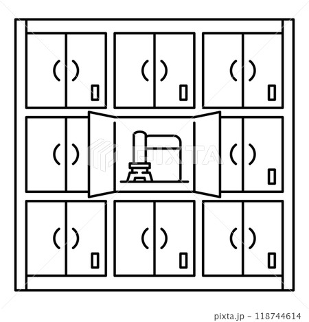 ロッカー式納骨堂のシンプルなベクターアイコンイラスト。編集可能な線。 ロッカー式納骨堂のシンプルなベクターアイコンイラスト。編集可能な線。 118744614