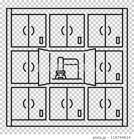 ロッカー式納骨堂のシンプルなベクターアイコンイラスト。編集可能な線。 ロッカー式納骨堂のシンプルなベクターアイコンイラスト。編集可能な線。 118744614