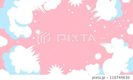 コミックアート風の雲またはふきだしのポップで可愛いフレーム。コピースペース。ピンク色の背景イラスト コミックアート風の雲またはふきだしのポップで可愛いフレーム。コピースペース。ピンク色の背景イラスト 118744630