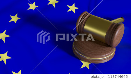 The Hammer wood law on eu flag image 3d rendering. The Hammer wood law on eu flag image 3d rendering. 118744646