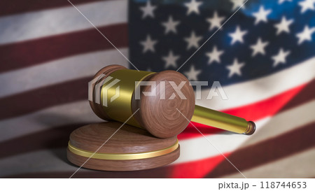 The Hammer wood law on American  flag image 3d rendering. 118744653