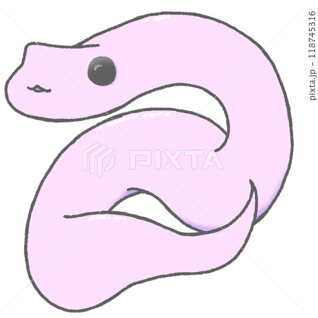 かわいいヘビが丸く巻かれたイラスト(紫色)のイラスト素材 [118745316