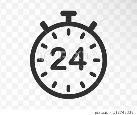 24 7 Service open 24 h hours a day and 7 days a week icon. Shop support logo symbol sign button. Vector illustrator image. Isolated on white background. 118745339