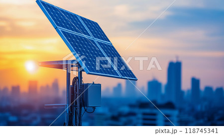 Solar cell antenna network on city, Future technology renewable energy. 118745341