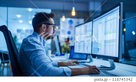 Business project management on the computer screen. 118745342
