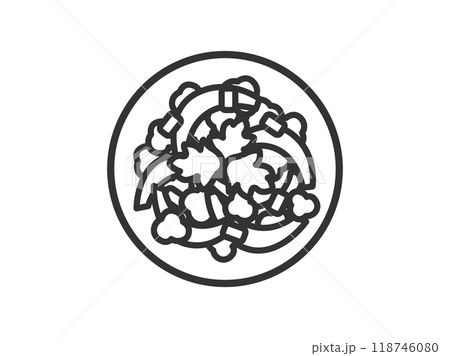 タイ料理の、ラープガイのアイコン（線画）のイラスト 118746080