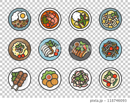 タイ料理のアイコン（線画カラー）のイラストセット 118746093