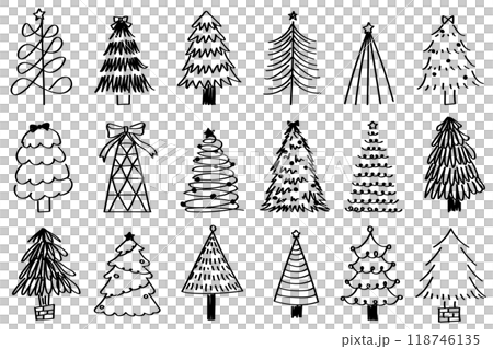 Simple and stylish hand-drawn Christmas tree illustration set 118746135