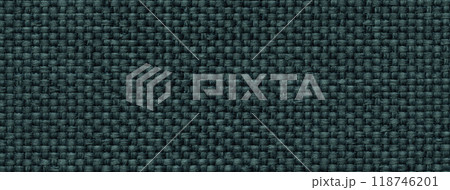 Texture dark emerald background from woven textile material with wicker pattern, macro. Vintage teal fabric Texture dark emerald background from woven textile material with wicker pattern, macro. Vintage teal fabric 118746201