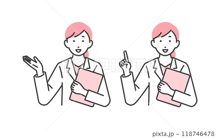 説明をしている女性医師のイラスト 説明をしている女性医師のイラスト 118746478