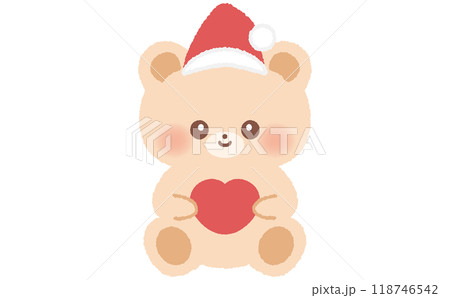 クリスマスのサンタの帽子をかぶったかわいいクマのカットイラスト 118746542