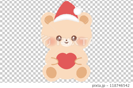 クリスマスのサンタの帽子をかぶったかわいいクマのカットイラスト 118746542