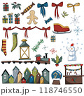 Big christmas and new year bundle with snowman, snowflakes, christmas houses and a lot od winter decor 118746550