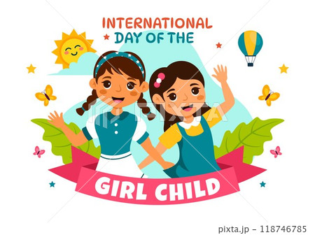 International Day of the Girl Child Vector Illustration with Little Girls to Raise Awareness of Human Rights in a Cute Flat Style Cartoon Background 118746785