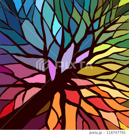 abstract mosaic tree background made of different pieces. a tree with branches and lumpy mosaic gaps in the style of antique vintage cathedral smalts and frescoes. Beautiful colorful background abstract mosaic tree background made of different pieces. a tree with branches and lumpy mosaic gaps in the style of antique vintage cathedral smalts and frescoes. Beautiful colorful background 118747791