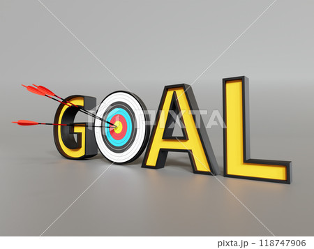 GOAL text with archery target as letter O with three arrows shot in the center 118747906