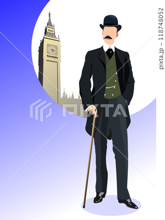 Abstract London gentleman in hat Vector 3d hand drawn illustration 118748052