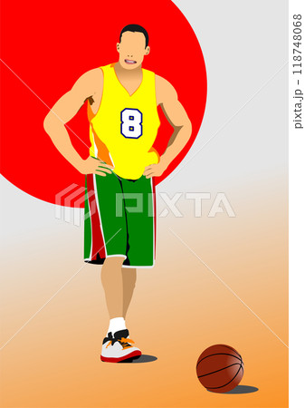 Basketball player silhouettes. Colored Vector 3d hand drawn illustration 118748068