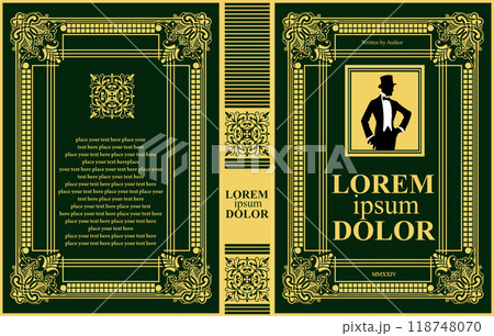 Ornate leather book cover and Old retro ornament frames. Royal Golden style design. Historical novel. Oriental style Vector illustration. Hand drawn illustration 118748070