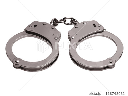 Set of police with policeman, helicopter, pistols and handcuffs images . 3d color vector hand drawn illustration 118748081