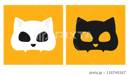 Cat skulls. Black and white cat skull silhouettes. Vector illustration Cat skulls. Black and white cat skull silhouettes. Vector illustration 118748167