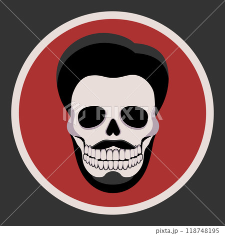 Human skull with haircut, mustache and beard. Skull icon emblem logo. Vector illustration Human skull with haircut, mustache and beard. Skull icon emblem logo. Vector illustration 118748195