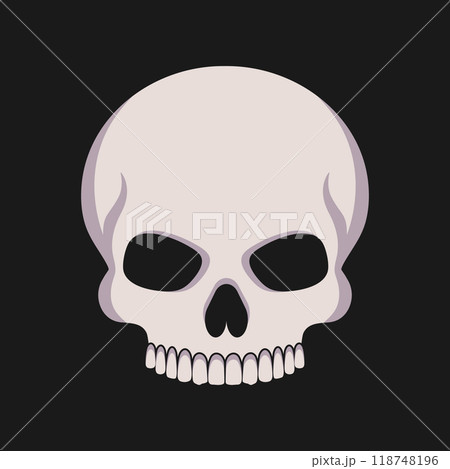 Human skull without a lower jaw on black background. Skull icon emblem logo. Vector illustration 118748196