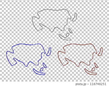 アジアの手描き線地図_3色セット アジアの手描き線地図_3色セット 118748251
