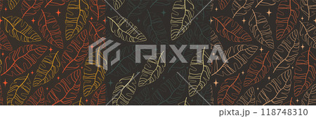 Autumn seamless pattern with leaves and stars. Falling leaf seamless background Autumn seamless pattern with leaves and stars. Falling leaf seamless background 118748310