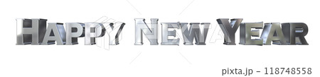 3DCG文字「Happy New Year/ハッピーニューイヤー」シルバー,銀 118748558