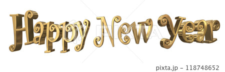 3DCG文字「Happy New Year/ハッピーニューイヤー」ゴールド,金 118748652