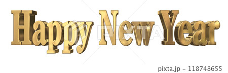 3DCG文字「Happy New Year/ハッピーニューイヤー」ゴールド,金 118748655