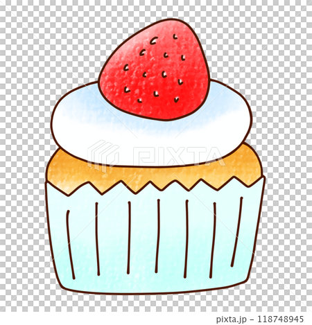 ゆるめシンプルないちご乗せカップケーキ　アナログ風 118748945