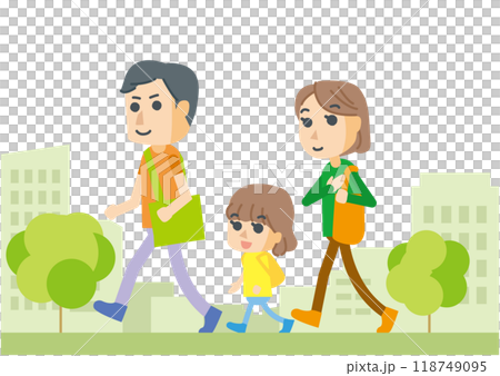 Illustration of a family of three going out 118749095