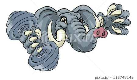 Elephant Weight Lifting Dumbbell Gym Mascot Elephant Weight Lifting Dumbbell Gym Mascot 118749148