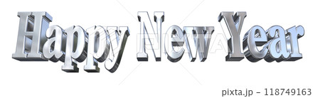 3DCG文字「Happy New Year/ハッピーニューイヤー」シルバー,銀 118749163