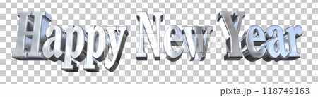 3DCG文字「Happy New Year/ハッピーニューイヤー」シルバー,銀 118749163