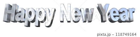 3DCG文字「Happy New Year/ハッピーニューイヤー」シルバー,銀 118749164