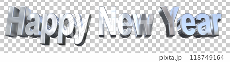 3DCG文字「Happy New Year/ハッピーニューイヤー」シルバー,銀 118749164