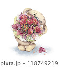An Adorable and Cute Bear Holding a Beautiful Colorful Flower Bouquet with Delight 118749219