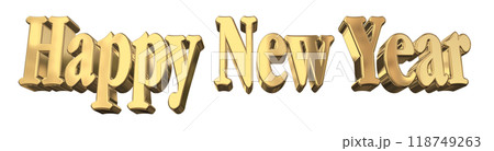 3DCG文字「Happy New Year/ハッピーニューイヤー」ゴールド,金 118749263