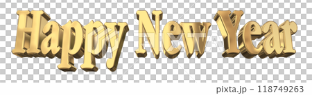 3DCG文字「Happy New Year/ハッピーニューイヤー」ゴールド,金 118749263