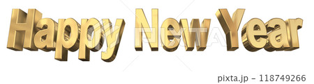 3DCG文字「Happy New Year/ハッピーニューイヤー」ゴールド,金 118749266