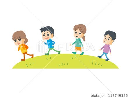 4人の子供が楽しそうに歩いているイメージイラスト 4人の子供が楽しそうに歩いているイメージイラスト 118749526