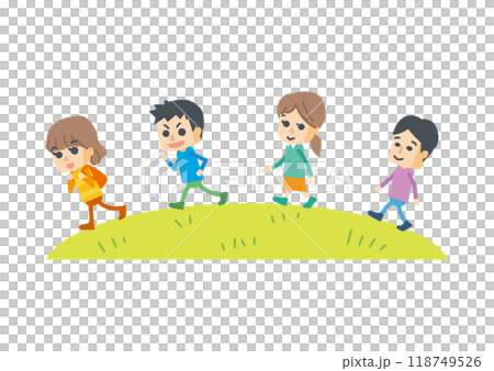 4人の子供が楽しそうに歩いているイメージイラスト 4人の子供が楽しそうに歩いているイメージイラスト 118749526