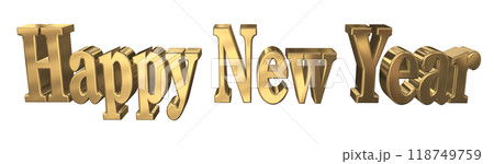 3DCG文字「Happy New Year/ハッピーニューイヤー」ゴールド,金 118749759