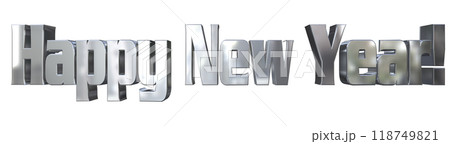 3DCG文字「Happy New Year/ハッピーニューイヤー」シルバー,銀 118749821